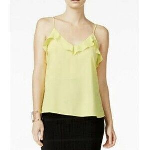 NWT Bar III Ruffled Trim Camisole Top Tank Blouse Electric Citron Sz XL